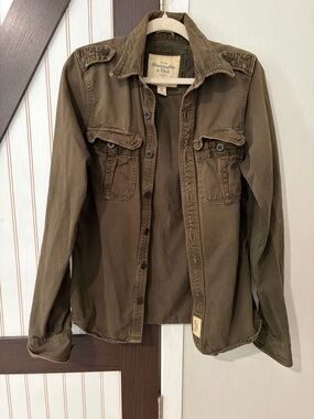 Abercrombie & Fitch Olive Utility Jacket Muscle Distressed Heavy Shirt Small